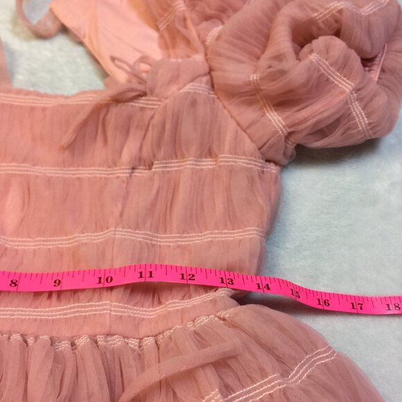 Lulus Utterly Adored Mini Dress Sz S Womans Pink Tulle Textured Puff Sleeve Bow - Picture 11 of 14